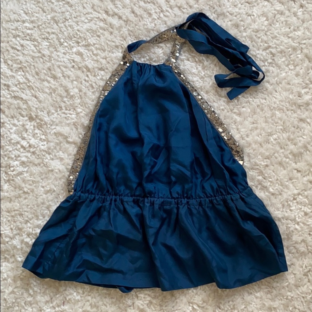 Robert Rodriguez Blue Silk Sequin Halter Top